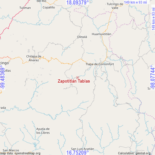 Zapotitlán Tablas on map