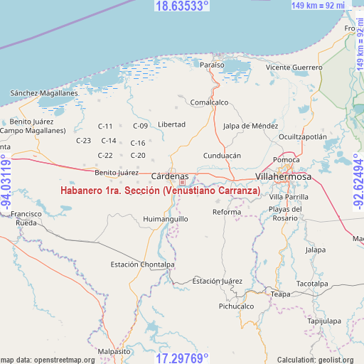 Habanero 1ra. Sección (Venustiano Carranza) on map