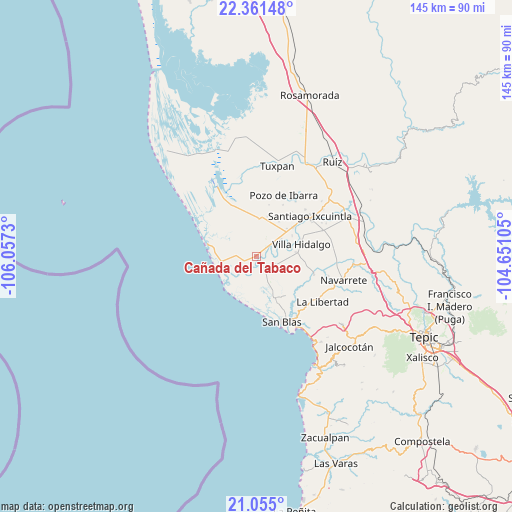 Cañada del Tabaco on map