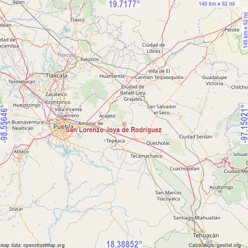 San Lorenzo Joya de Rodríguez on map