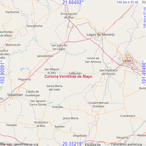 Colonia Veintitrés de Mayo on map