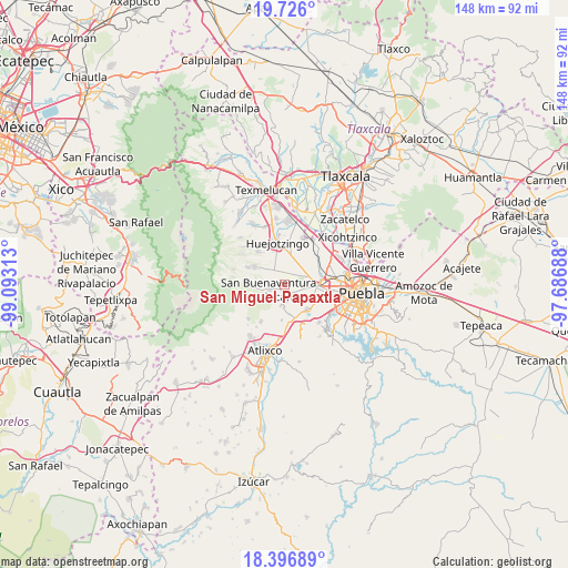 San Miguel Papaxtla on map