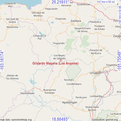 Gildardo Magaña (Los Ángeles) on map