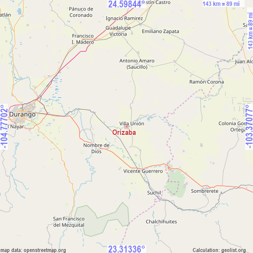 Orizaba on map