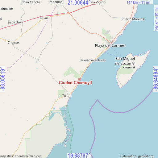 Ciudad Chemuyil on map
