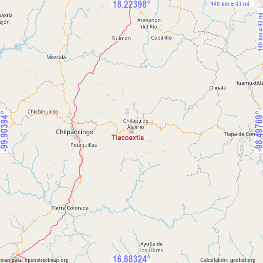 Tlacoaxtla on map