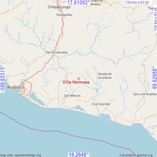 Villa Hermosa on map