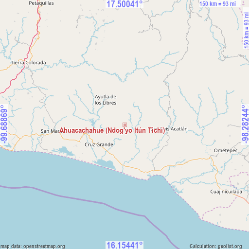 Ahuacachahue (Ndog'yo Itún Tichi) on map