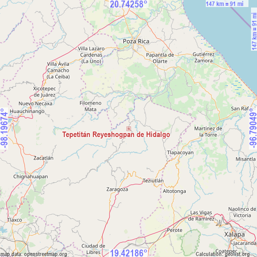 Tepetitán Reyeshogpan de Hidalgo on map