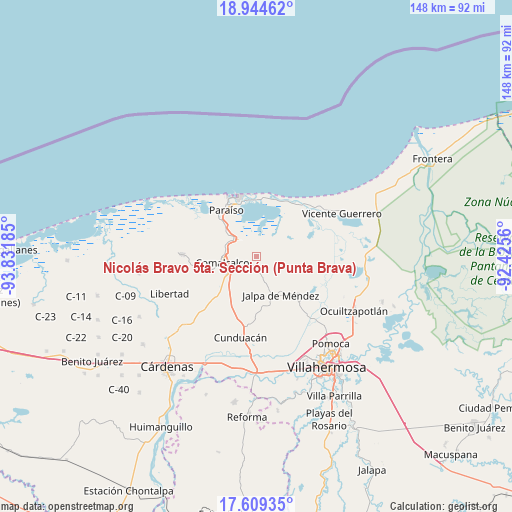 Nicolás Bravo 5ta. Sección (Punta Brava) on map