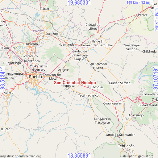 San Cristóbal Hidalgo on map