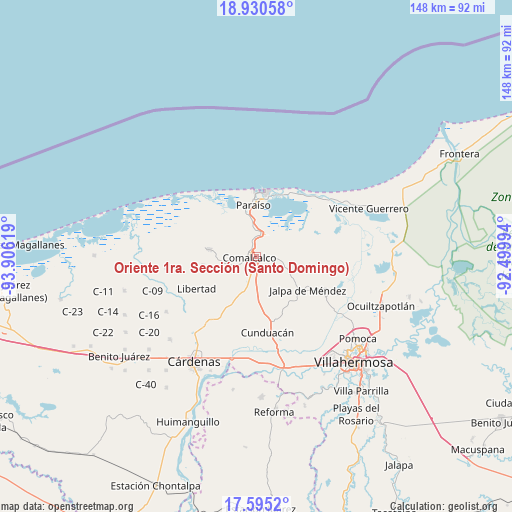 Oriente 1ra. Sección (Santo Domingo) on map