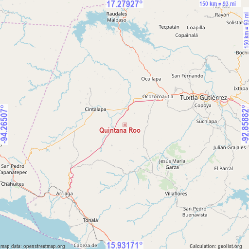 Quintana Roo on map