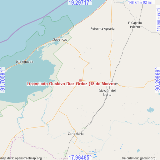 Licenciado Gustavo Díaz Ordaz (18 de Marzo) on map