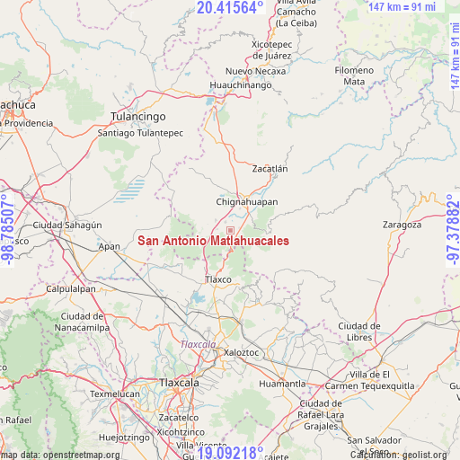 San Antonio Matlahuacales on map