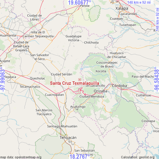 Santa Cruz Texmalaquilla on map