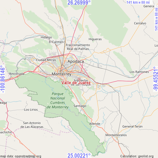 Valle de Juárez on map