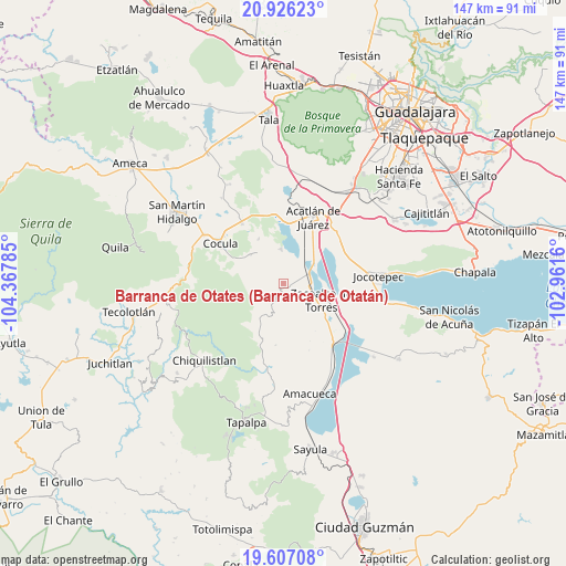 Barranca de Otates (Barranca de Otatán) on map