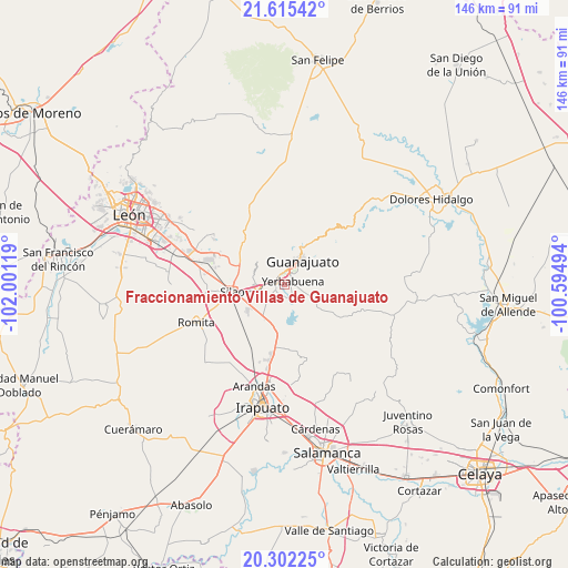 Fraccionamiento Villas de Guanajuato on map