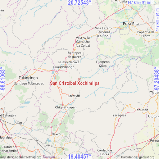 San Cristóbal Xochimilpa on map