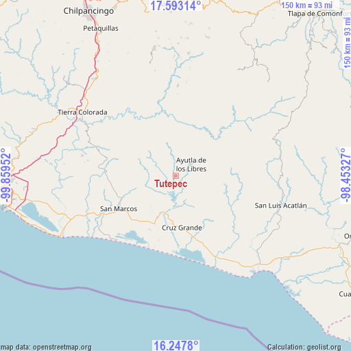 Tutepec on map
