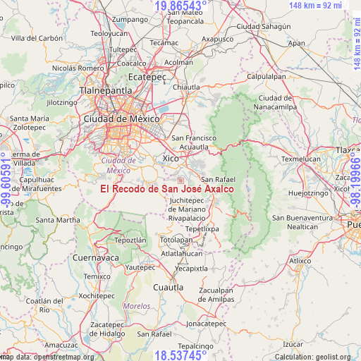 El Recodo de San José Axalco on map