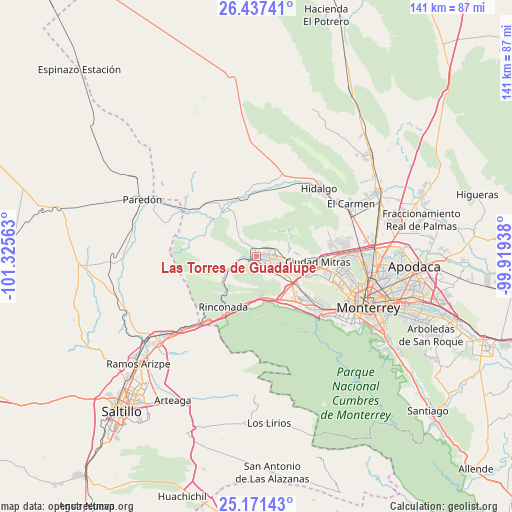 Las Torres de Guadalupe on map