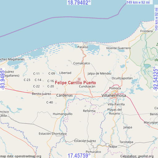 Felipe Carrillo Puerto on map