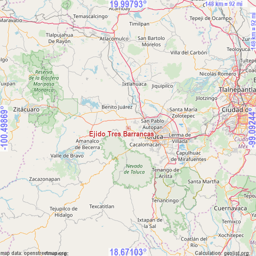 Ejido Tres Barrancas on map