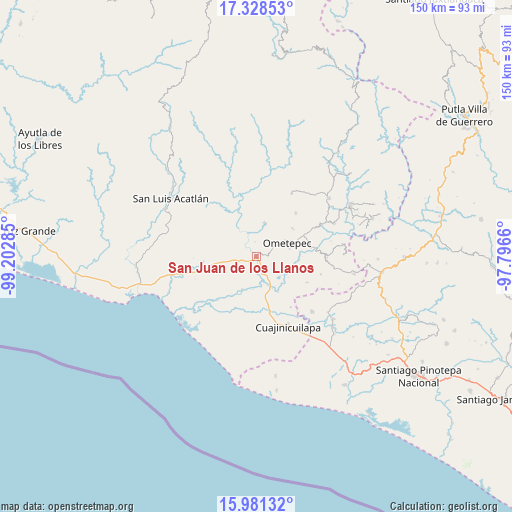 San Juan de los Llanos on map