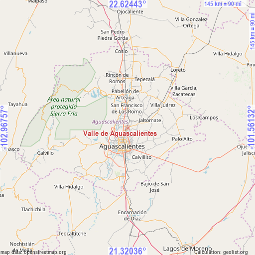 Valle de Aguascalientes on map