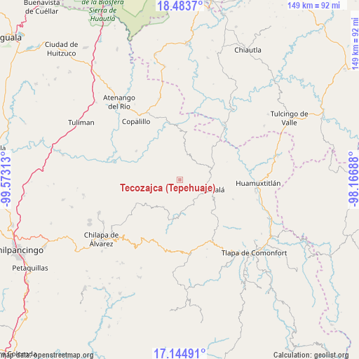 Tecozajca (Tepehuaje) on map