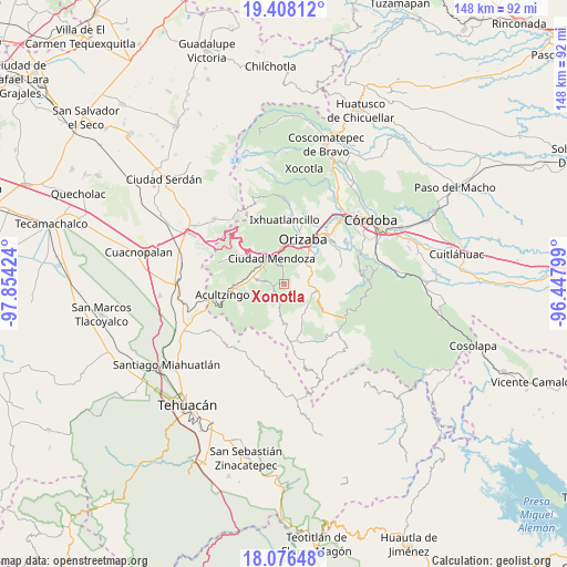 Xonotla on map