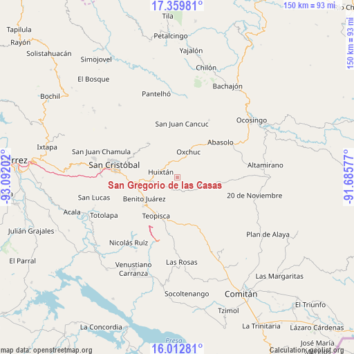 San Gregorio de las Casas on map