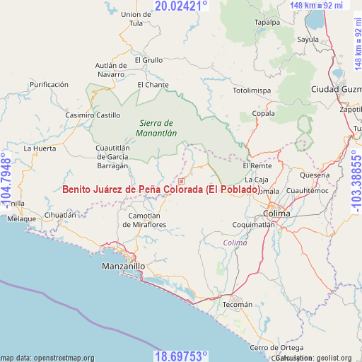 Benito Juárez de Peña Colorada (El Poblado) on map