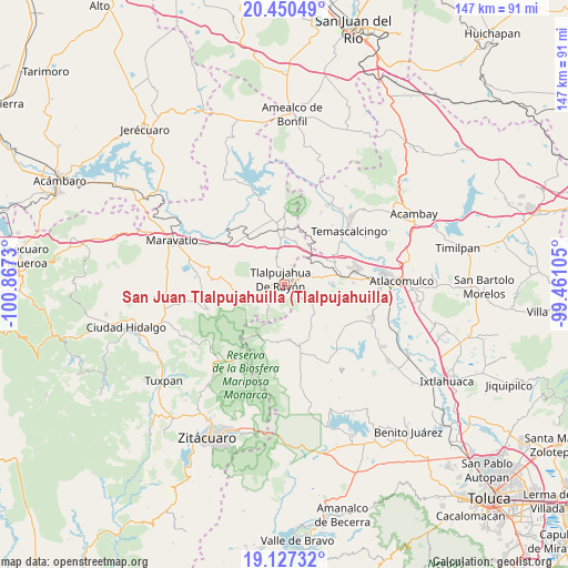 San Juan Tlalpujahuilla (Tlalpujahuilla) on map