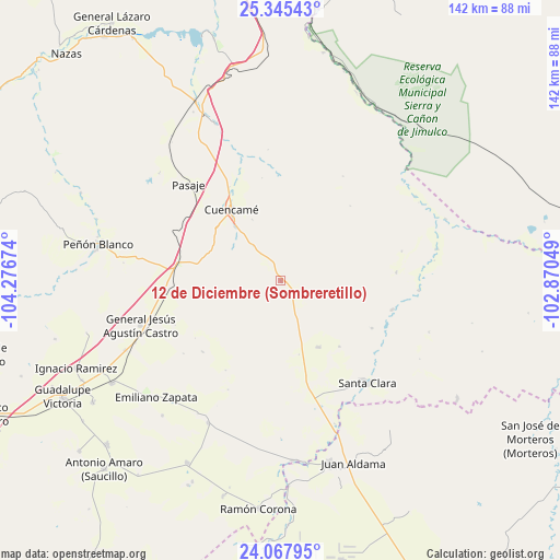 12 de Diciembre (Sombreretillo) on map