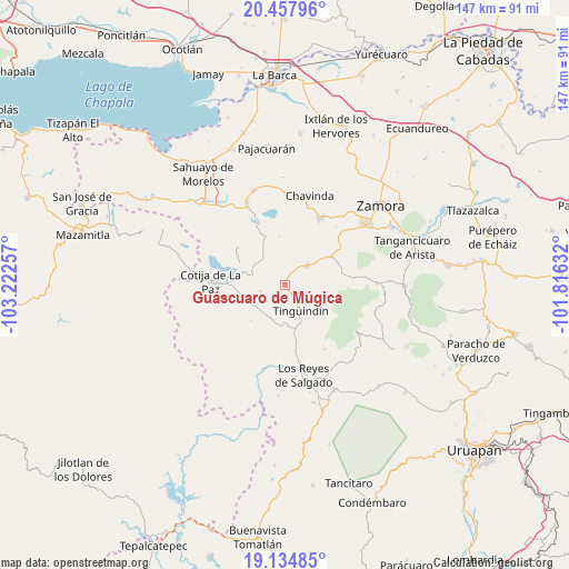 Guáscuaro de Múgica on map
