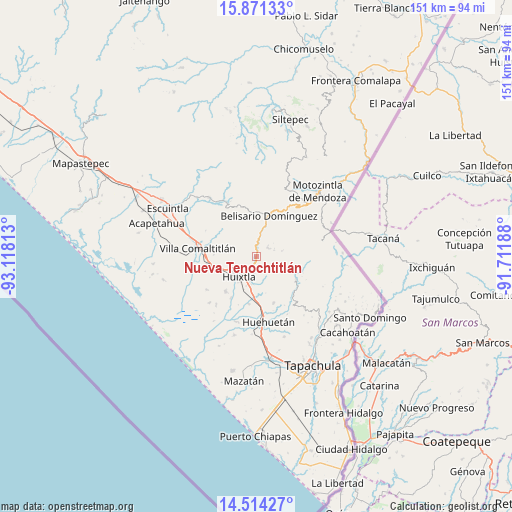 Nueva Tenochtitlán on map