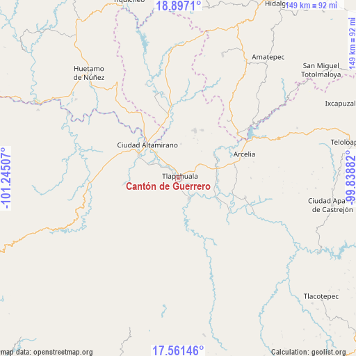 Cantón de Guerrero on map