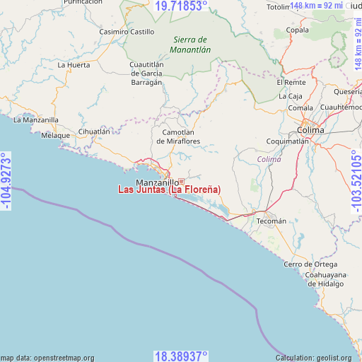 Las Juntas (La Floreña) on map