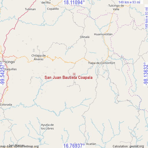 San Juan Bautista Coapala on map