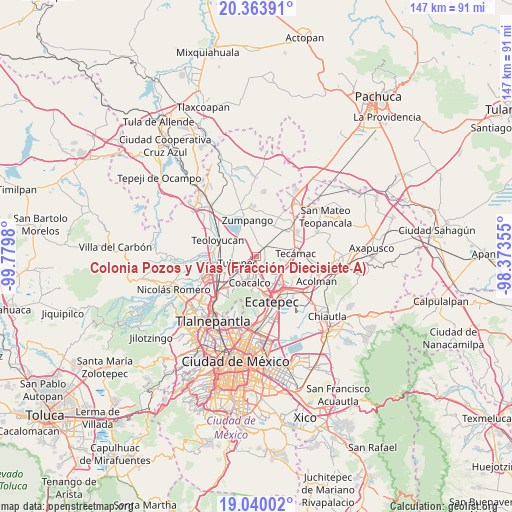 Colonia Pozos y Vías (Fracción Diecisiete A) on map
