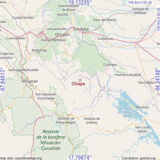 Chiapa on map