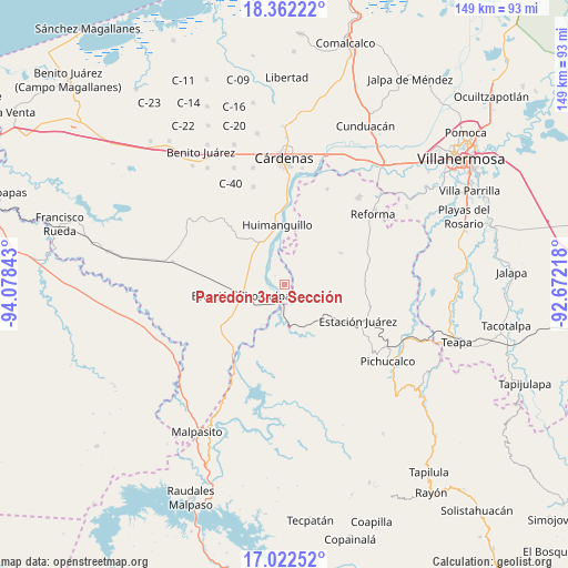 Paredón 3ra. Sección on map