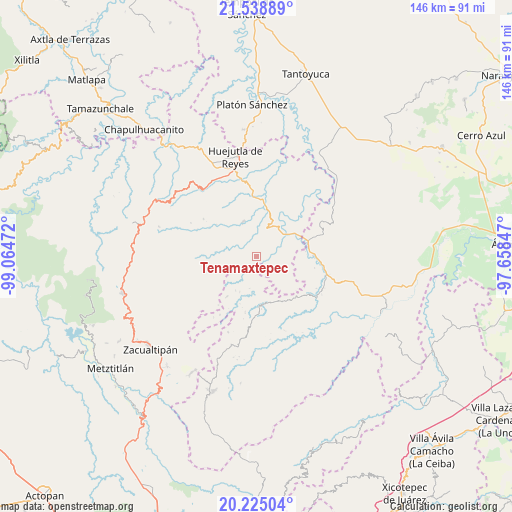 Tenamaxtepec on map