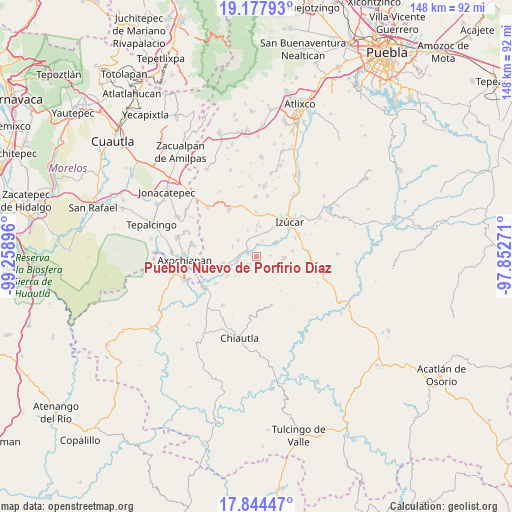 Pueblo Nuevo de Porfirio Díaz on map