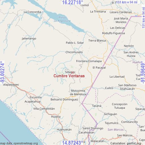 Cumbre Ventanas on map