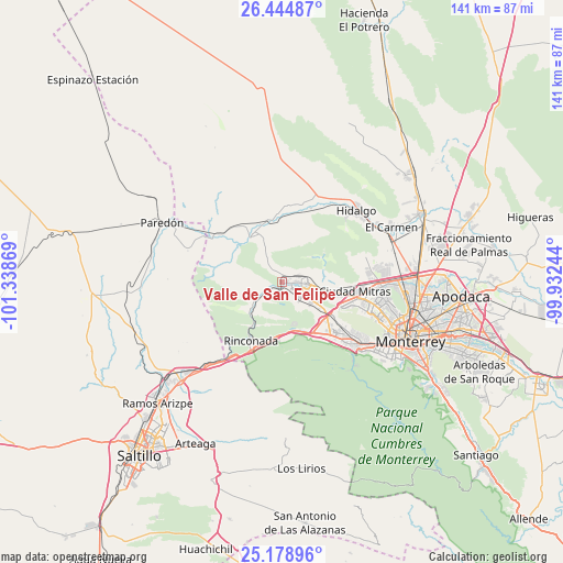 Valle de San Felipe on map