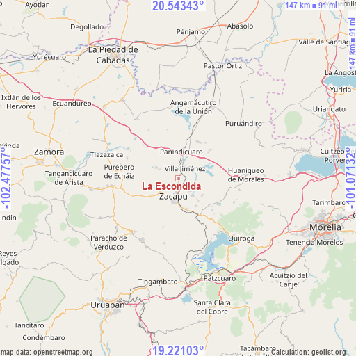 La Escondida on map